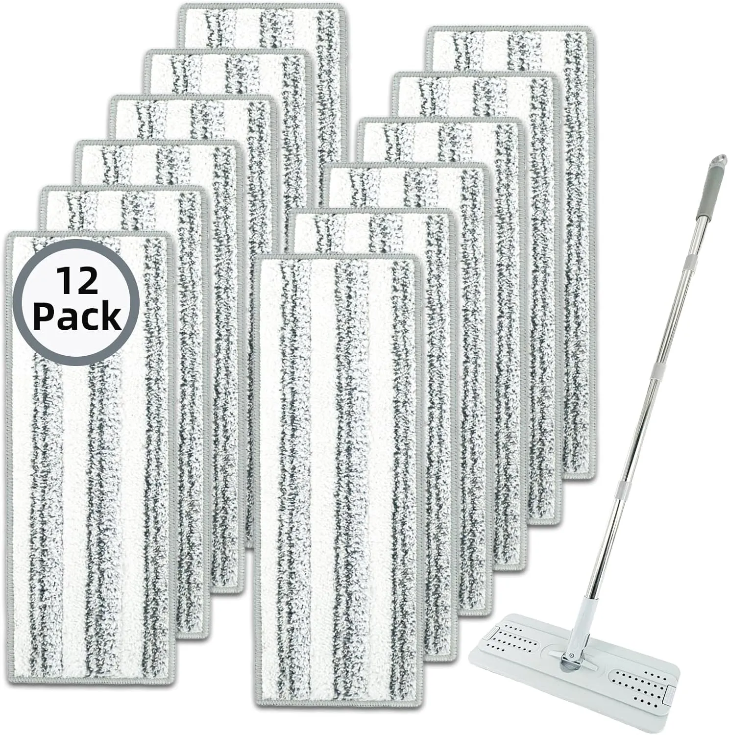 12 Pack Microfiber Mopping Pads Compatible with JOYMOOP, Libman, Oshang Flat Mop and Most 13"X5" Flat Floor Mop, Reusable & Washable Microfiber Cleaning Pads