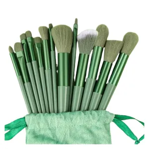 13Pcs Makeup Brushes Set Soft Fluffy Eye Shadow Highlighter Concealers Brush Blush Loose Powder Brush Blending Women Beauty Tool(Green with bag)