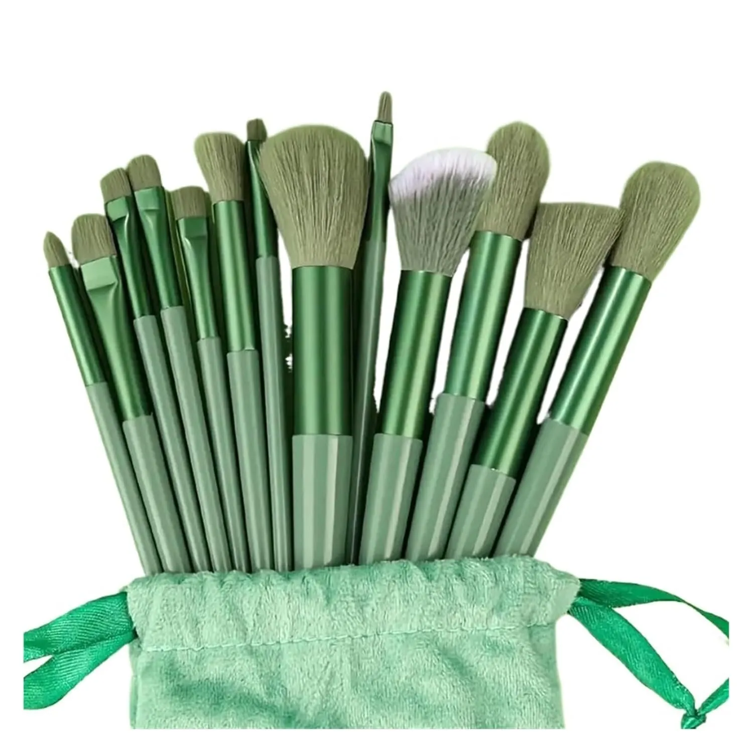 13Pcs Makeup Brushes Set Soft Fluffy Eye Shadow Highlighter Concealers Brush Blush Loose Powder Brush Blending Women Beauty Tool(Green with bag)