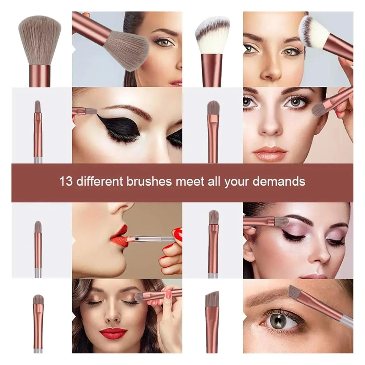 13Pcs Makeup Brushes Set Soft Fluffy Eye Shadow Highlighter Concealers Brush Blush Loose Powder Brush Blending Women Beauty Tool(Green with bag)