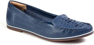 1581101 Made in Brazil Leather Woven Moc Loafer (37, Indigo)