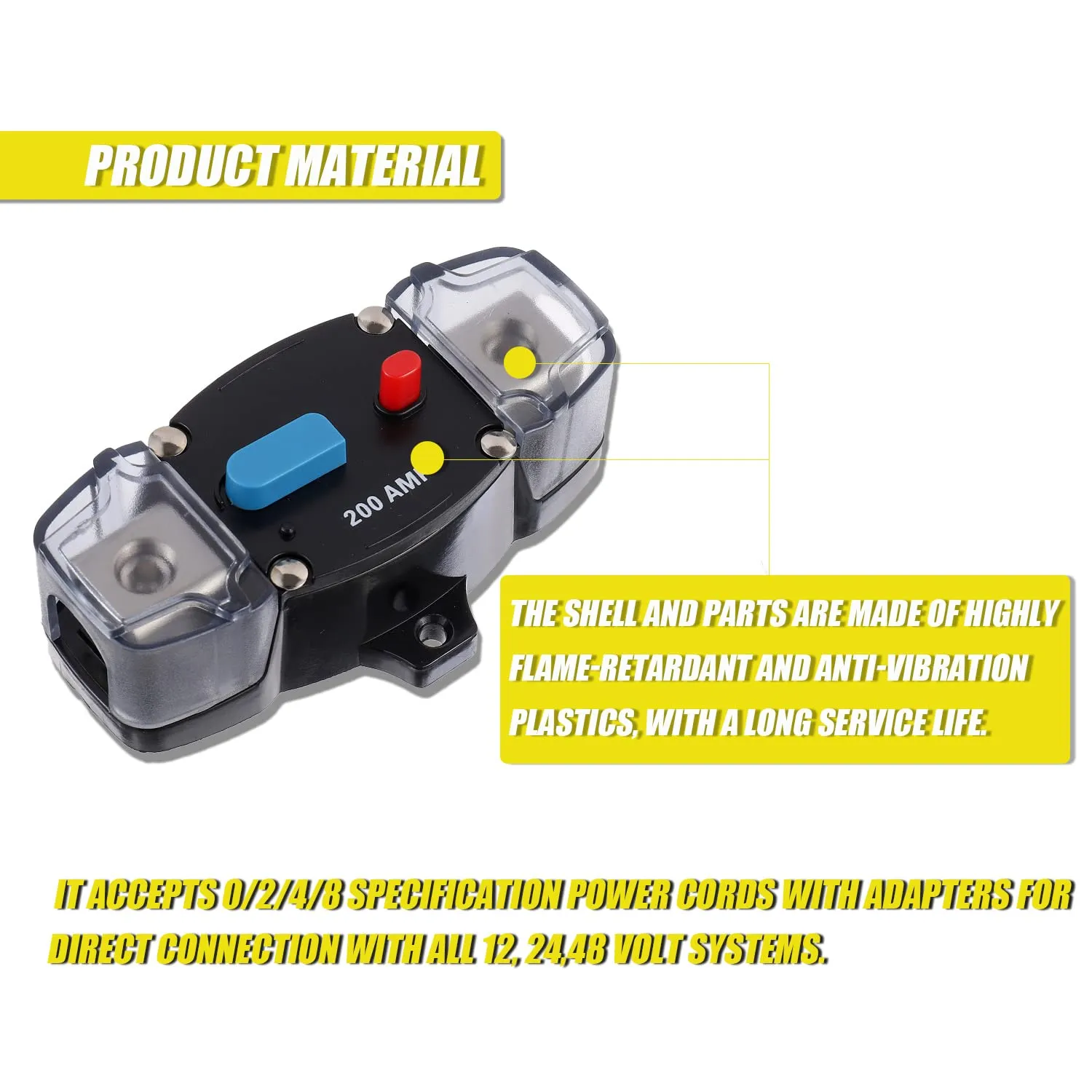 200A 12-48 Volt DC Self Recovery Circuit Breaker with Manual Reset Button for Automotive Rv Marine Boat (200Amp)