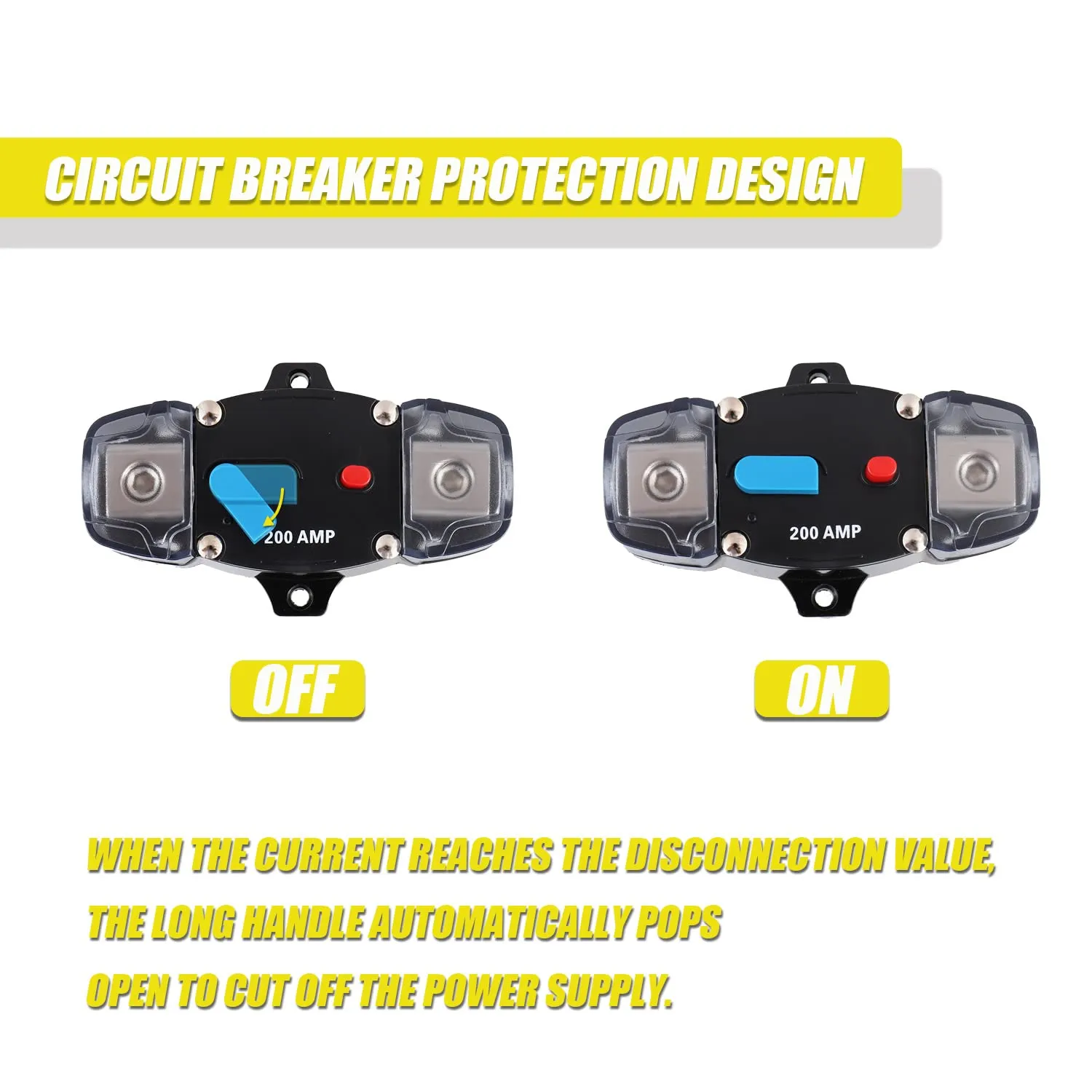 200A 12-48 Volt DC Self Recovery Circuit Breaker with Manual Reset Button for Automotive Rv Marine Boat (200Amp)