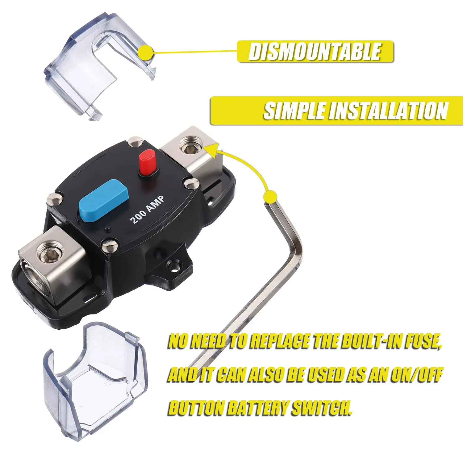 200A 12-48 Volt DC Self Recovery Circuit Breaker with Manual Reset Button for Automotive Rv Marine Boat (200Amp)