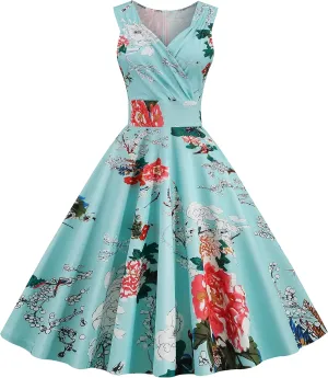 2023 Womens Summer Wrap Sleeveless Sundress Dress V-Neck Floral Summer Party Dress