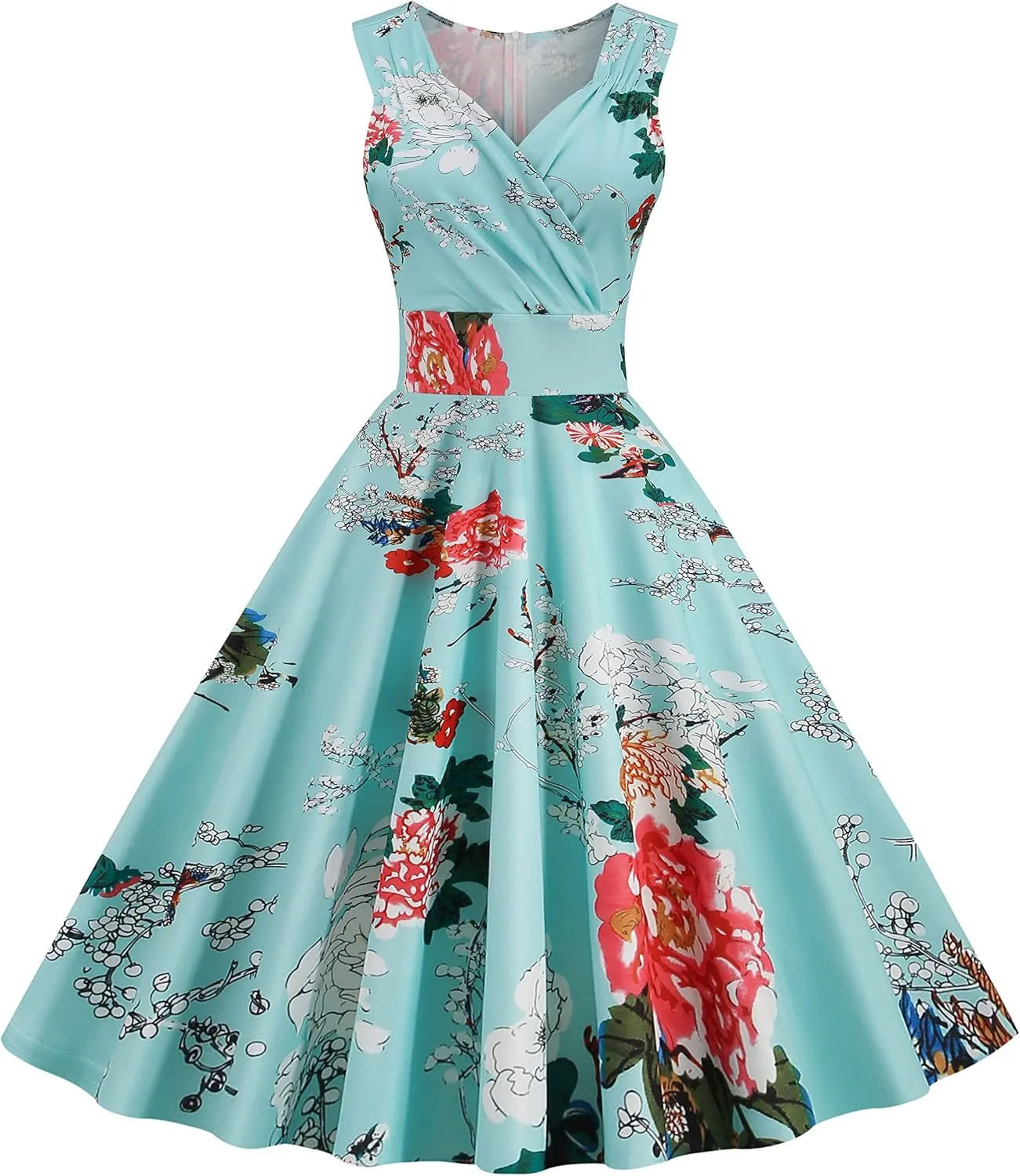 2023 Womens Summer Wrap Sleeveless Sundress Dress V-Neck Floral Summer Party Dress