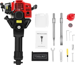 52CC 2-Stroke Gas Powered Demolition Jack Hammer, Concrete Breaker Punch Drill Jack hammer 55J Impact Energy Heavy Duty Stone Punch Drill with 2 Pickaxec for Concrete or Sonstruction Sites 6500RPM