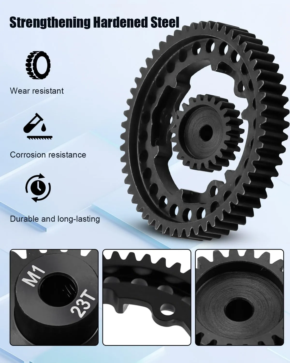 54T M1.0 Harden Steel Main Spur Gear with 23T Pinion Motor Gear Fit for Traxxas 1/10 Maxx 1/10 E-REVO 2.0 VXL 1/5 X-Maxx 1/7 XO-1 1/6 XRT Replace 6481X Hot Racing Spur Gear RC Cars Spare Parts
