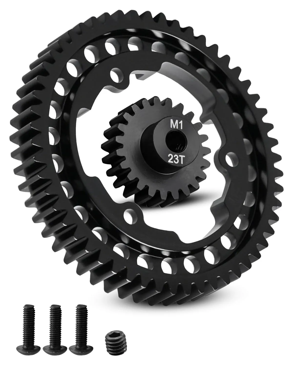 54T M1.0 Harden Steel Main Spur Gear with 23T Pinion Motor Gear Fit for Traxxas 1/10 Maxx 1/10 E-REVO 2.0 VXL 1/5 X-Maxx 1/7 XO-1 1/6 XRT Replace 6481X Hot Racing Spur Gear RC Cars Spare Parts