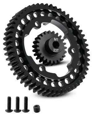 54T M1.0 Harden Steel Main Spur Gear with 23T Pinion Motor Gear Fit for Traxxas 1/10 Maxx 1/10 E-REVO 2.0 VXL 1/5 X-Maxx 1/7 XO-1 1/6 XRT Replace 6481X Hot Racing Spur Gear RC Cars Spare Parts