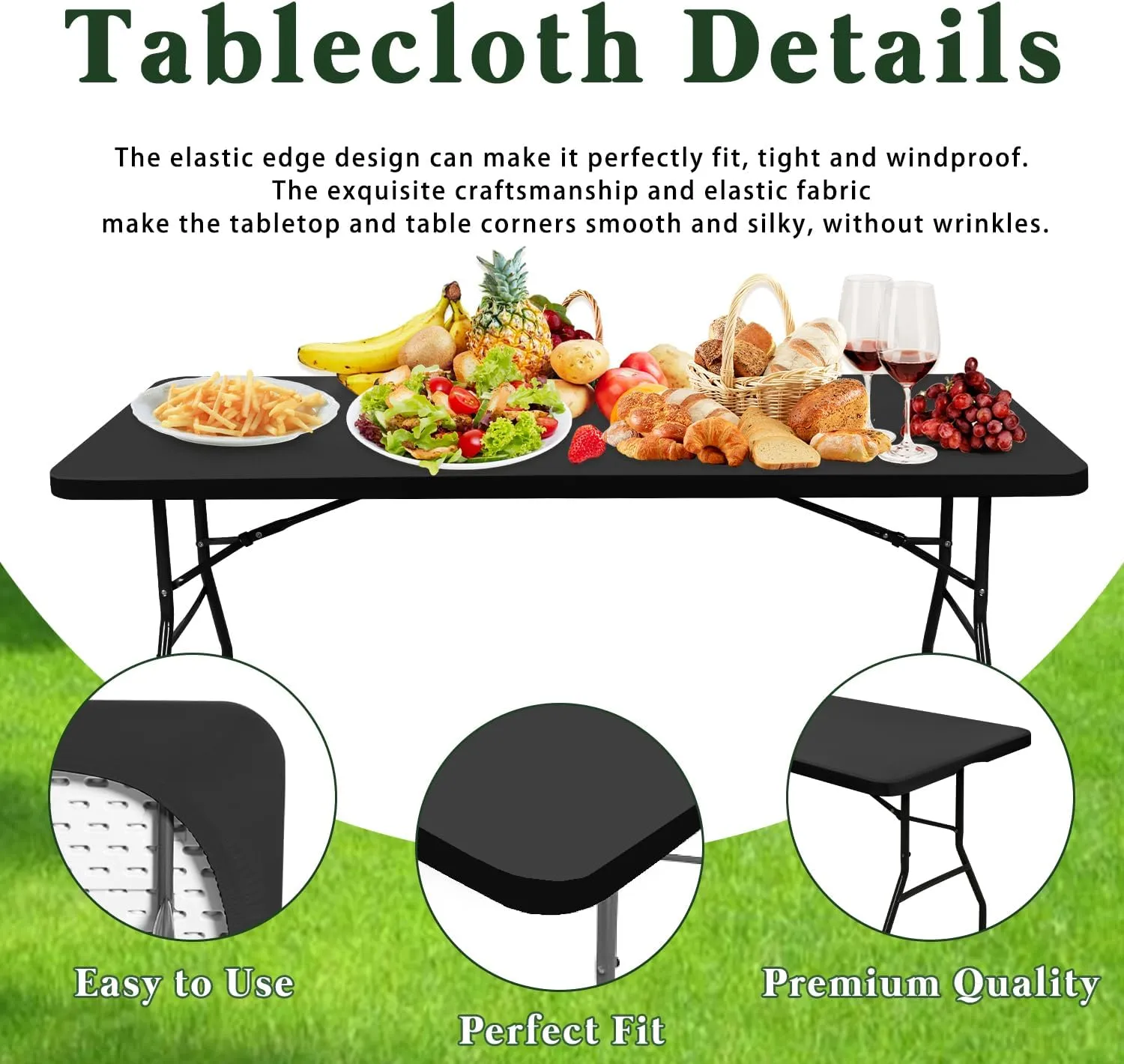 6 Pack Picnic Table Cover Elastic Fitted Tablecloths for 6 Foot Rectangle Tables Waterproof Stretch Washable Patio Folding Outdoor Spandex Table Cloth for Camping Banquet and Parties (Grey,30" x 72")