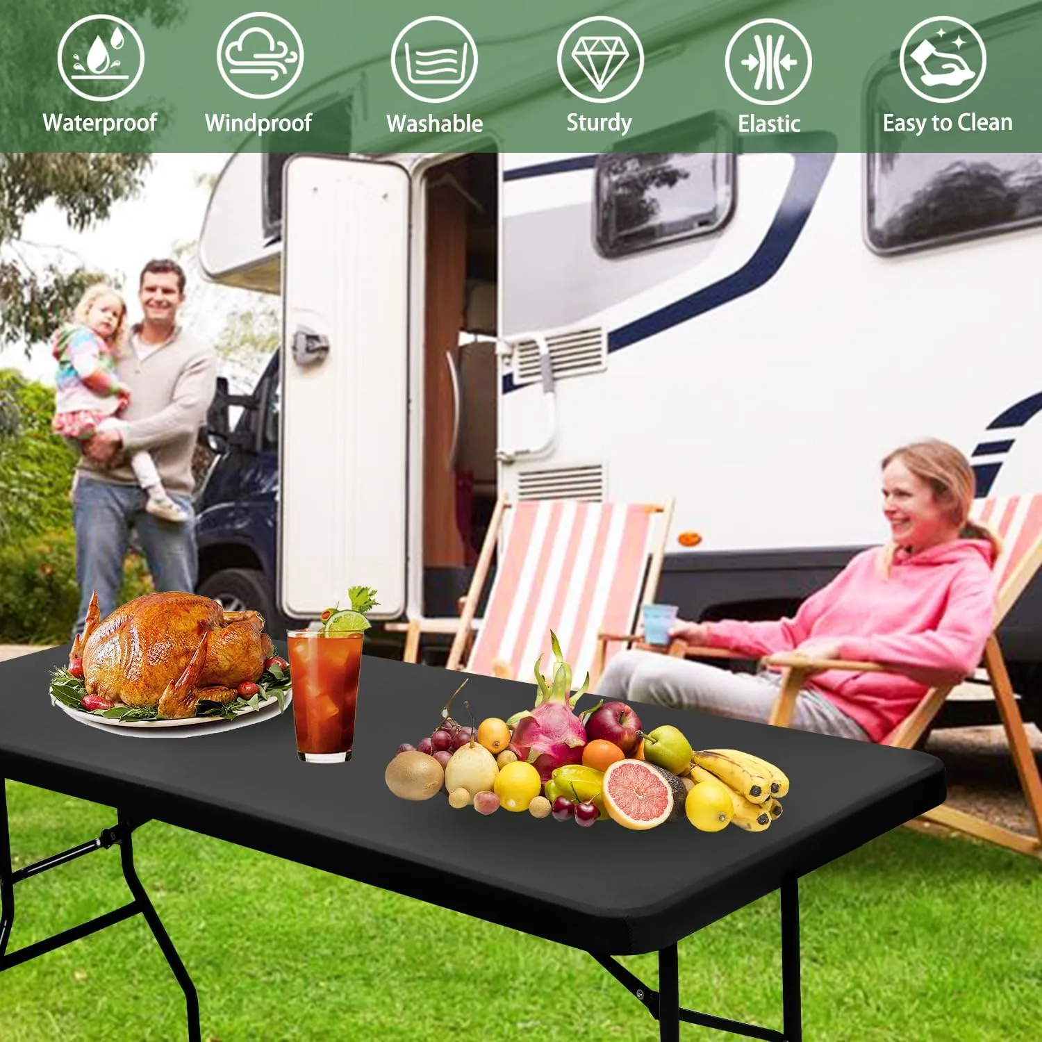 6 Pack Picnic Table Cover Elastic Fitted Tablecloths for 6 Foot Rectangle Tables Waterproof Stretch Washable Patio Folding Outdoor Spandex Table Cloth for Camping Banquet and Parties (Grey,30" x 72")