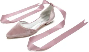 ADMLZQQ Women Classic Pointed Toe Wedding Flat Sandals Velvet Ankle Strap Low Heel Dress Shoes