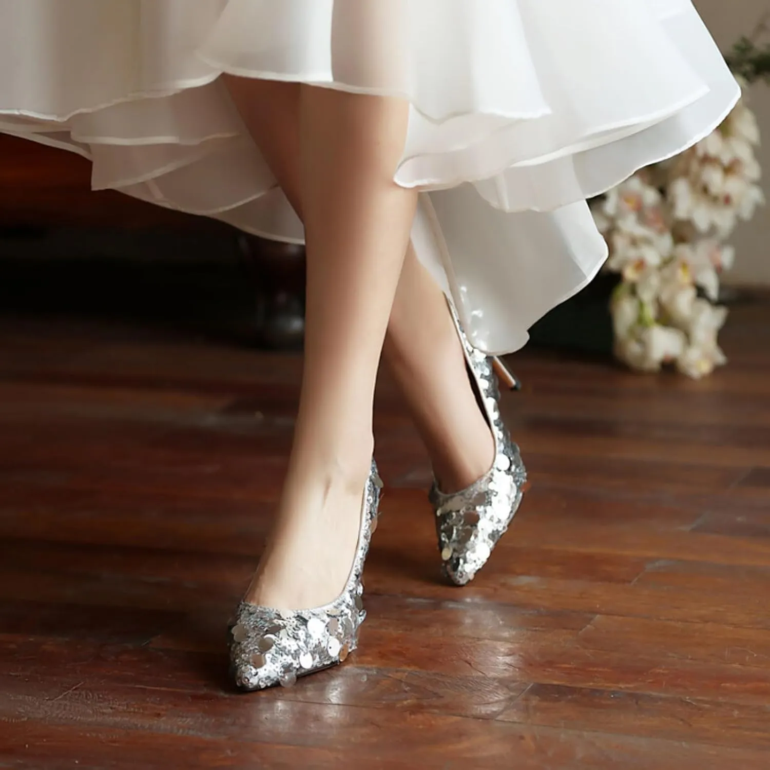 Aflngle Women's Dazzling Sequins Pointed Toe Stiletto High Heels Pumps Sexy Glitter Closed Slip On Elegant Comfortable Evening Wedding Party Prom Dress Shoes