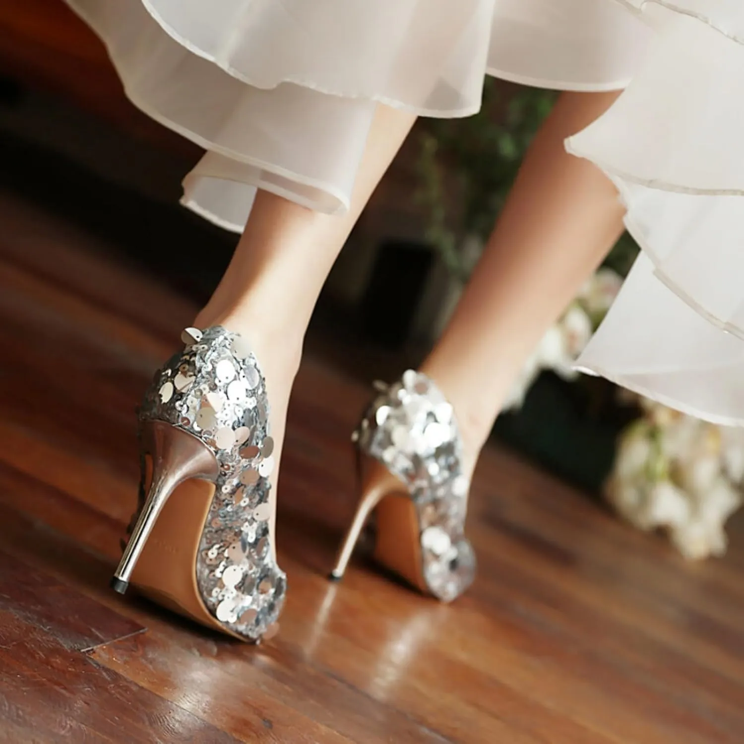 Aflngle Women's Dazzling Sequins Pointed Toe Stiletto High Heels Pumps Sexy Glitter Closed Slip On Elegant Comfortable Evening Wedding Party Prom Dress Shoes