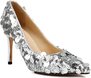 Aflngle Women's Dazzling Sequins Pointed Toe Stiletto High Heels Pumps Sexy Glitter Closed Slip On Elegant Comfortable Evening Wedding Party Prom Dress Shoes