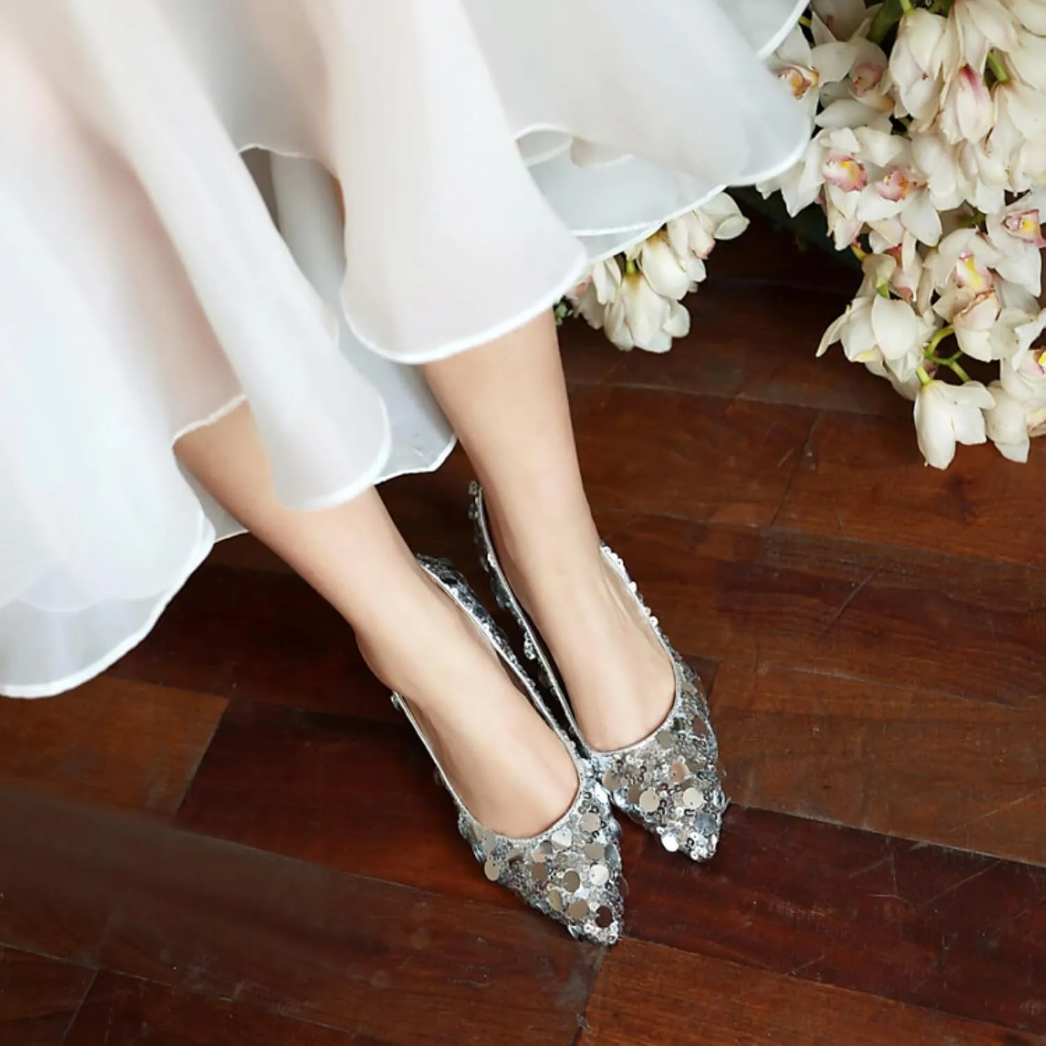 Aflngle Women's Dazzling Sequins Pointed Toe Stiletto High Heels Pumps Sexy Glitter Closed Slip On Elegant Comfortable Evening Wedding Party Prom Dress Shoes