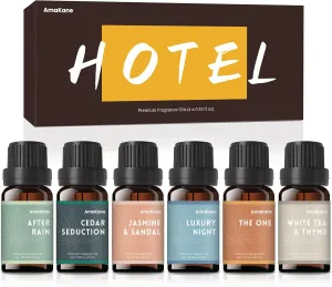 AmaKane Fragrance Oils, Hotel Home Collection Diffuser Oil, Fragrance Oil for Candle Making, Soap Scents for Making Soap, Essential Oils Set 6x10ml, Luxury Night, White Tea&Thyme, Jasmine&Sandal, More