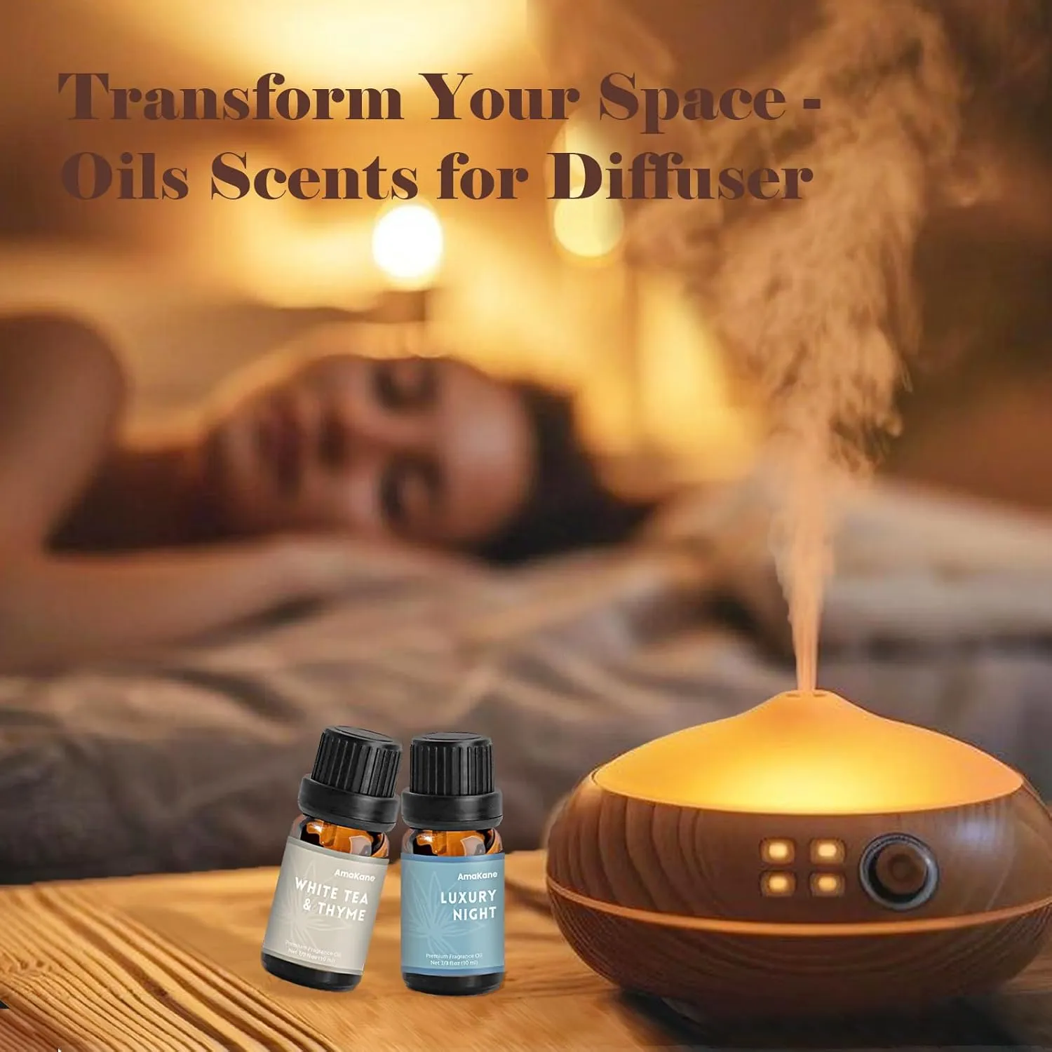 AmaKane Fragrance Oils, Hotel Home Collection Diffuser Oil, Fragrance Oil for Candle Making, Soap Scents for Making Soap, Essential Oils Set 6x10ml, Luxury Night, White Tea&Thyme, Jasmine&Sandal, More