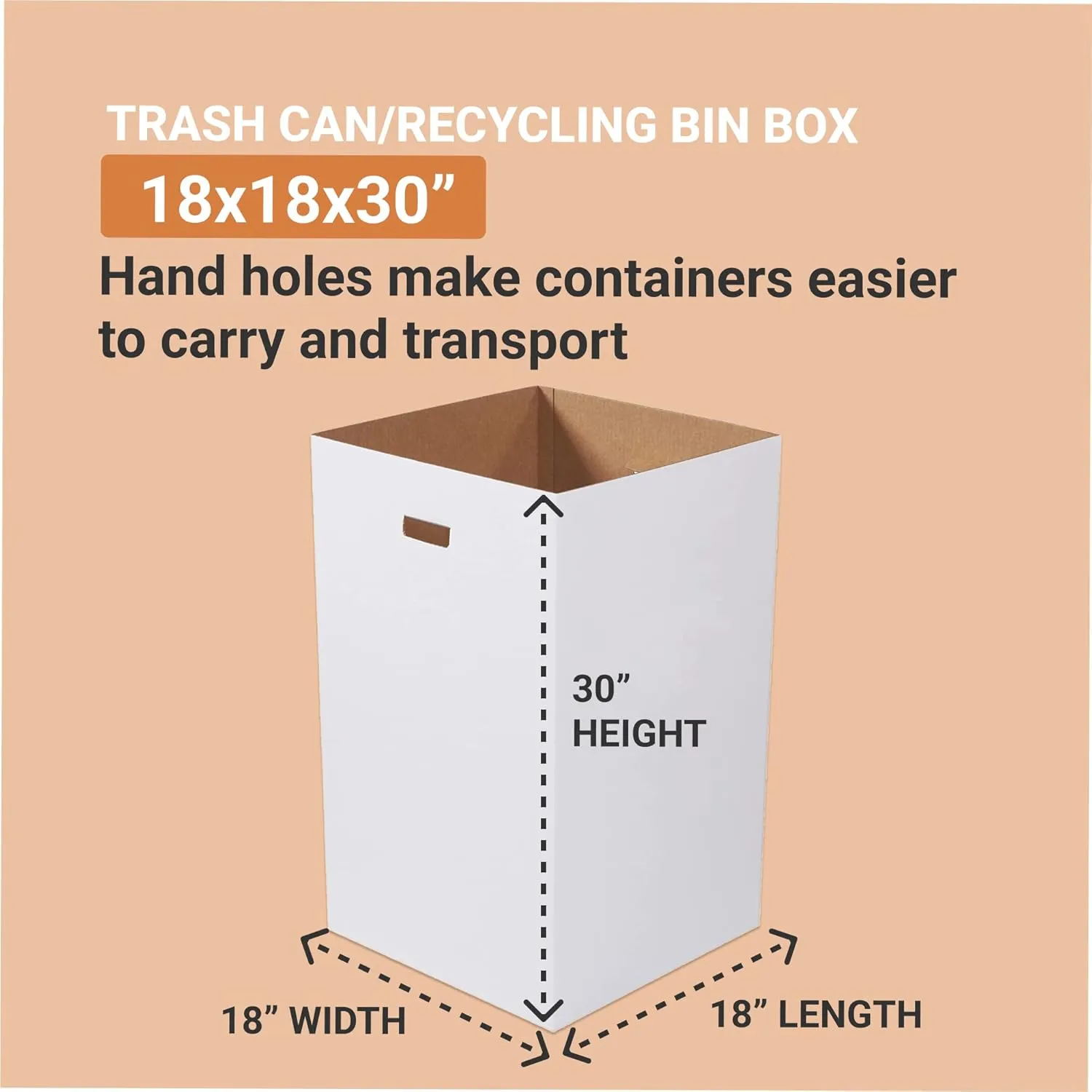AVIDITI Cardboard Trash Cans and Recycling Bins, 40 Gallon 18"L x 18"W x 30"H (10-Pack) Reusable or Disposable Pop Up Garbage Boxes for Parties, Outdoor Events, Heavy Duty, Plain