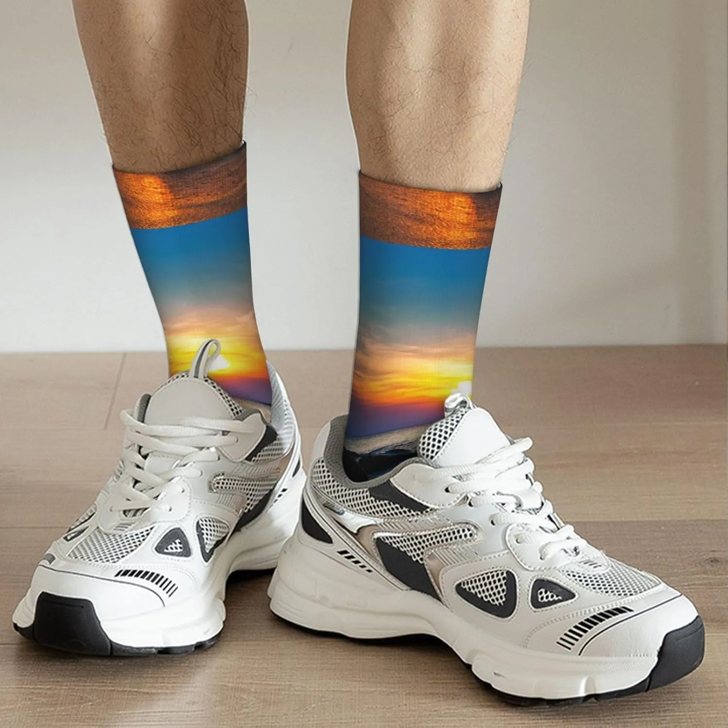 Beach And Sunset Print Crew Socks Unisex Socks Tall,Thick Long Socks Everyday Contrasting Colored Socks