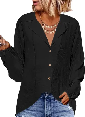 Bsubseach Swimsuit Coverup for Women Button Down Bathing Suit Cover Up Lantern Long Sleeve Beach Shirt Tops