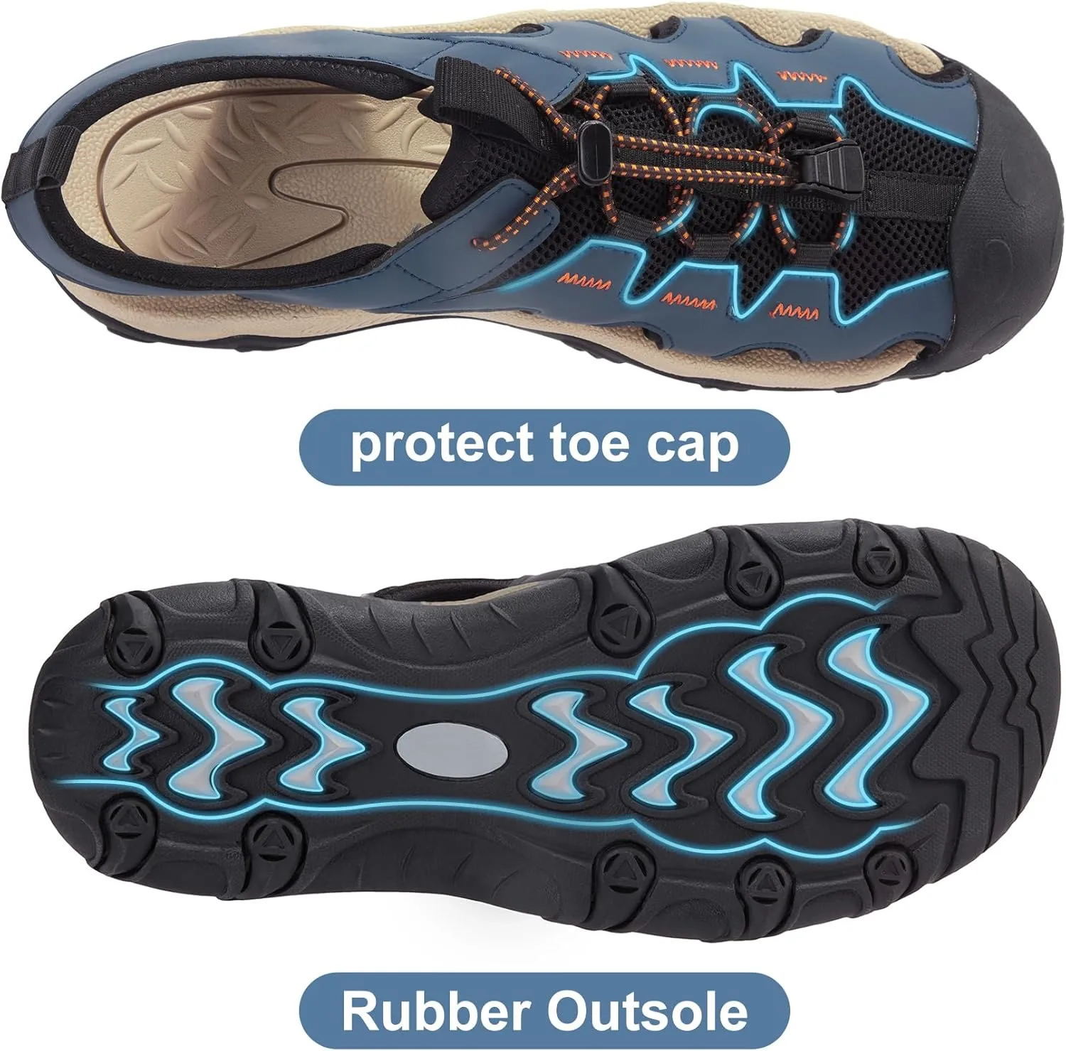 CAMEL CROWN Men's Hiking Sandals Anti-Slipping Athletic Water Shoes with Arch Support Closed Toe Outdoor Summer Camping Sandal for Beach