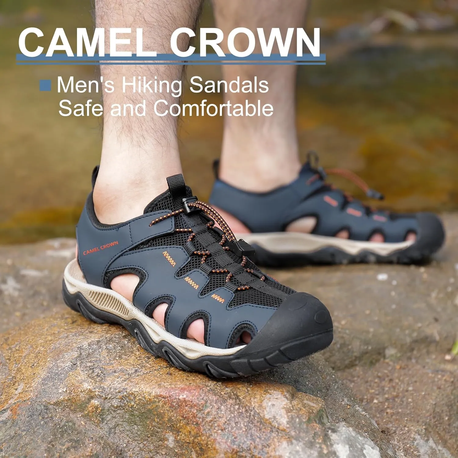 CAMEL CROWN Men's Hiking Sandals Anti-Slipping Athletic Water Shoes with Arch Support Closed Toe Outdoor Summer Camping Sandal for Beach