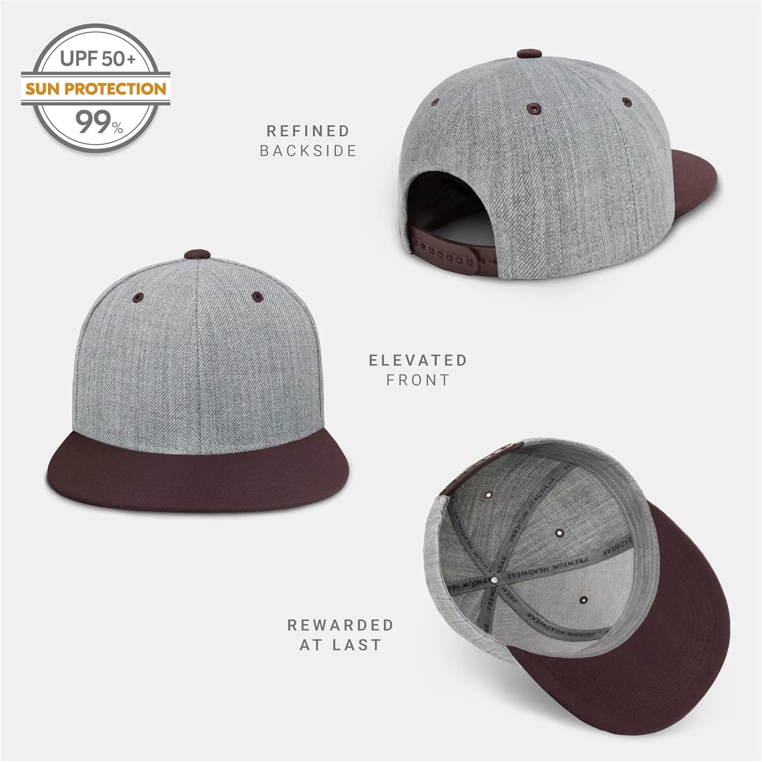 CHOK.LIDS Two Tone Snapback Heather Grey Flat Bill Visor Wool Blend Classic Plain Hats for Men Women Adjustable Baseball Cap