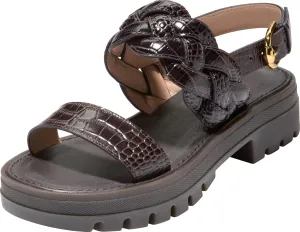 Cole Haan Women's Cressida Lug Sandals Heeled, Dark Chocolate Croc Print, 8.5
