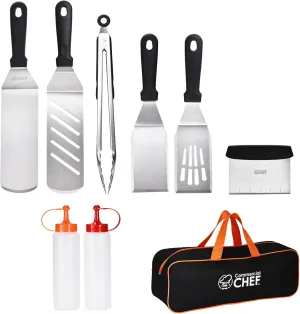 Commercial Chef 9PC Griddle Accessories Kit – Flat Top Grill Accessories Hibachi Spatula Set for Weber and Blackstone Griddles, Breakfast Tools for Outdoor BBQ