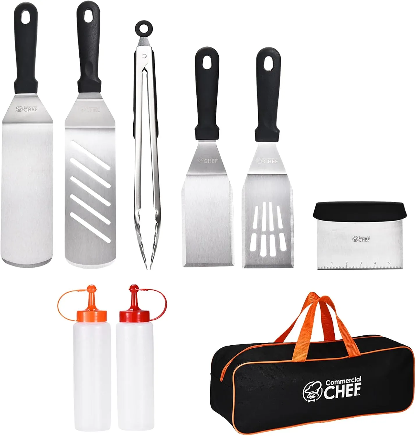 Commercial Chef 9PC Griddle Accessories Kit – Flat Top Grill Accessories Hibachi Spatula Set for Weber and Blackstone Griddles, Breakfast Tools for Outdoor BBQ