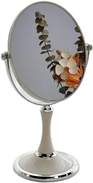 Cosmetic Mirror Desktop Dressing Mirror Simple Metal Dressing Table Double-Sided Dressing Mirror Female Round Mirror (White) Make Up Mirrors(Medium)