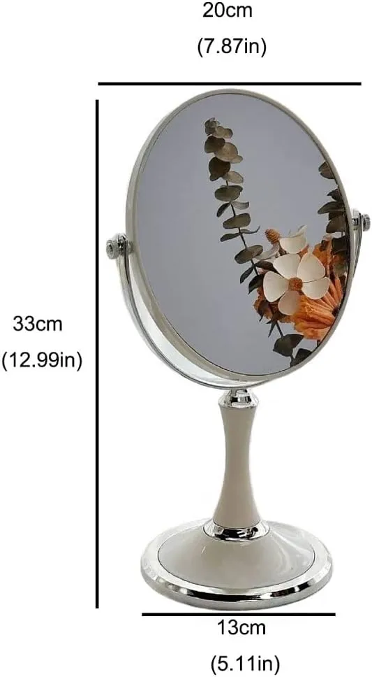 Cosmetic Mirror Desktop Dressing Mirror Simple Metal Dressing Table Double-Sided Dressing Mirror Female Round Mirror (White) Make Up Mirrors(Medium)