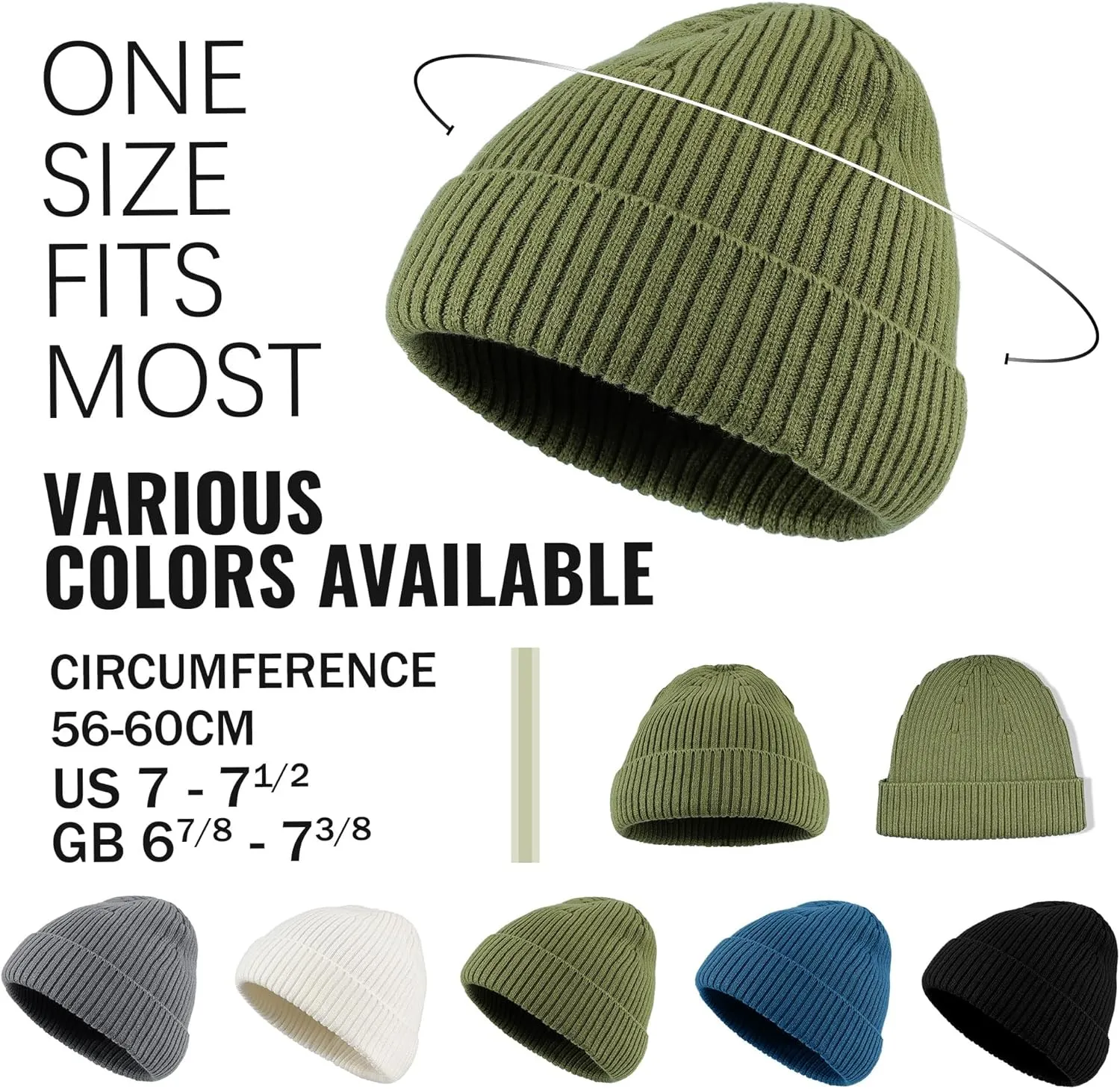 Croogo Knit Beanie Hat Fisherman Ski Caps Fall Winter Warm Knitted Ribbed Cuffed Skull Cap Slouchy Toboggan Cap for Men Women