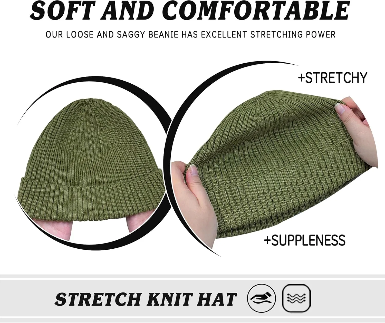 Croogo Knit Beanie Hat Fisherman Ski Caps Fall Winter Warm Knitted Ribbed Cuffed Skull Cap Slouchy Toboggan Cap for Men Women