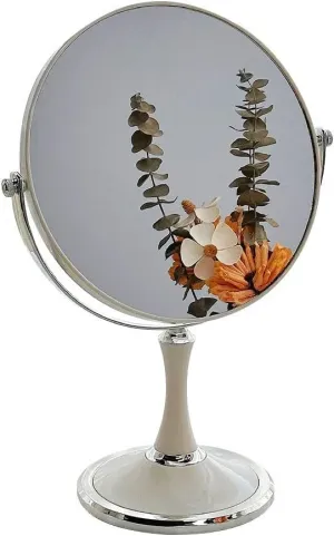 DIPSTICK Vanity Mirror Desktop Dressing Mirror Simple White Metal Dressing Table Double-Sided Dressing Mirror Female Round Mirror Mirror Makeup (Size : Medium)