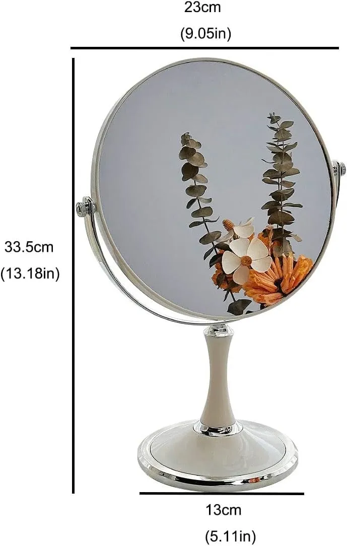 DIPSTICK Vanity Mirror Desktop Dressing Mirror Simple White Metal Dressing Table Double-Sided Dressing Mirror Female Round Mirror Mirror Makeup (Size : Medium)