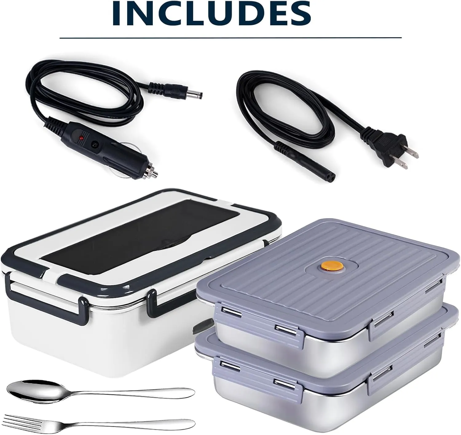 Electric Lunch Box, heated lunchbox for adults men 12V/24V/110V portable Food Warmer 80W self heating lunch boxes for Car Truck Work, heatable lunchbox with 2 Stainless Steel Containers 60-oz