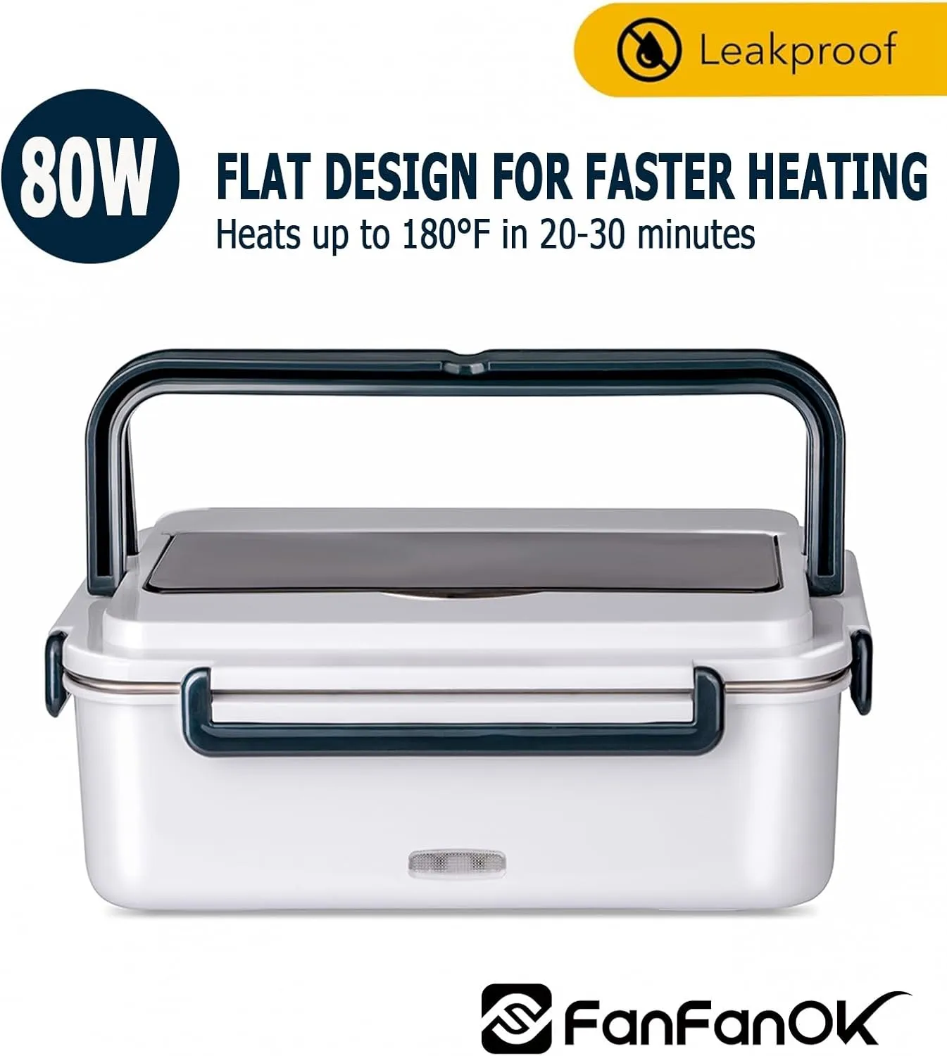 Electric Lunch Box, heated lunchbox for adults men 12V/24V/110V portable Food Warmer 80W self heating lunch boxes for Car Truck Work, heatable lunchbox with 2 Stainless Steel Containers 60-oz