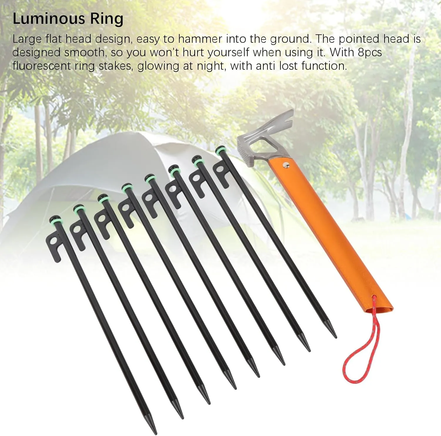 EVTSCAN Multiuse Tent Camping Stakes 30cm Portable Outdoor Stakes Guy Lines Kit for Hiking Backpacking (Black Orange)