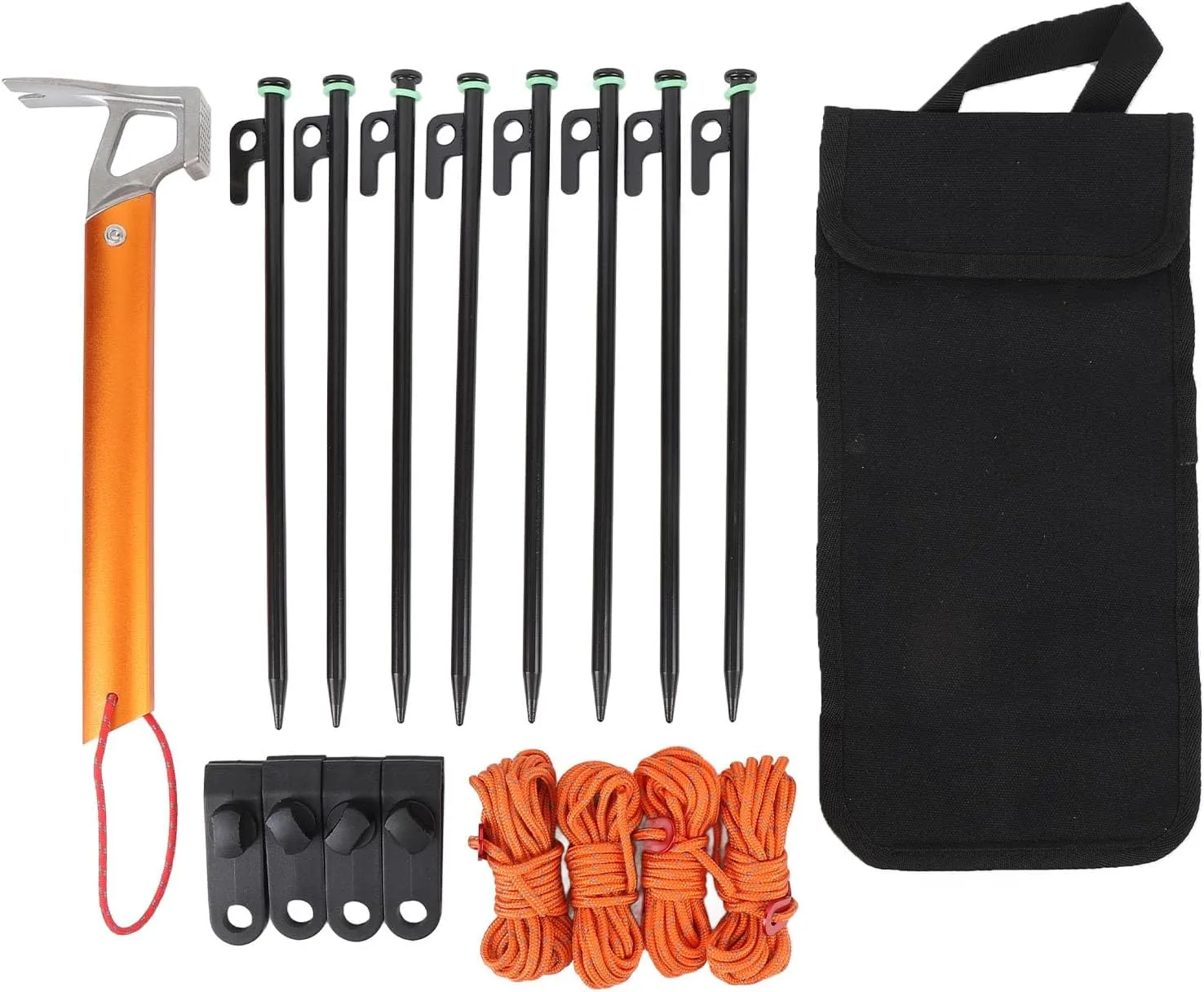 EVTSCAN Multiuse Tent Camping Stakes 30cm Portable Outdoor Stakes Guy Lines Kit for Hiking Backpacking (Black Orange)