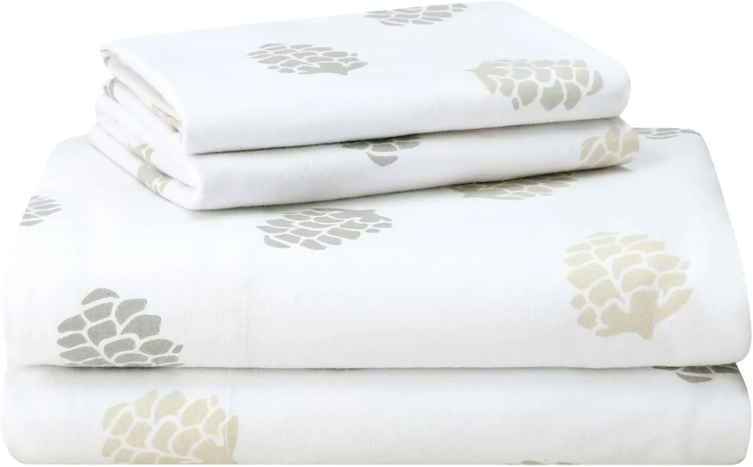 Featherhead™ 100% Cotton 4PCs Flannel Sheet Set, Queen Size, Pinecones | Double-Brushed for Extra Softness, Warm & Breathable, Extra Deep Pockets fits Up to 17” – 1 Flat, 1 Fitted, 2 Pillowcase
