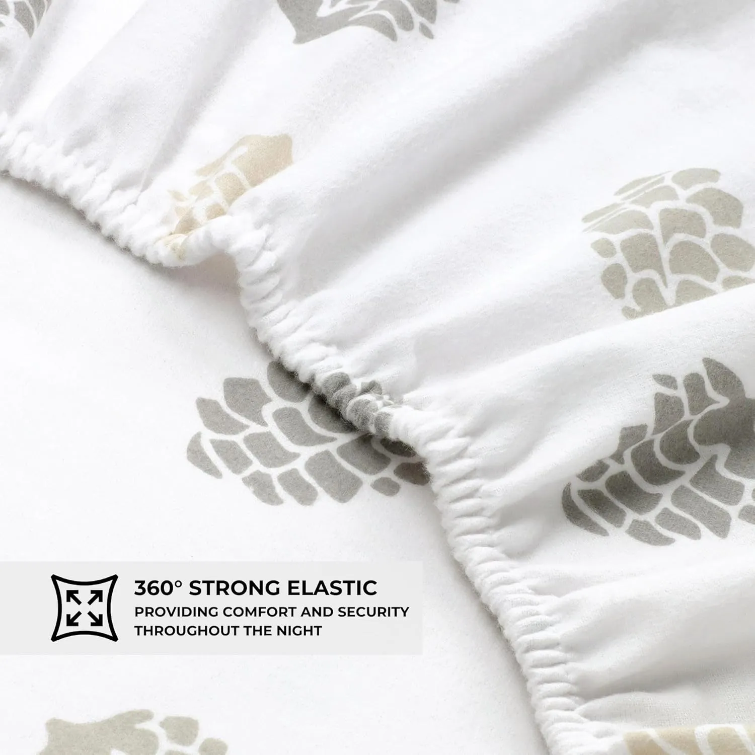 Featherhead™ 100% Cotton 4PCs Flannel Sheet Set, Queen Size, Pinecones | Double-Brushed for Extra Softness, Warm & Breathable, Extra Deep Pockets fits Up to 17” – 1 Flat, 1 Fitted, 2 Pillowcase