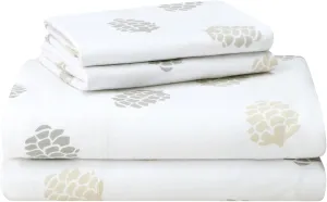 Featherhead™ 100% Cotton 4PCs Flannel Sheet Set, Queen Size, Pinecones | Double-Brushed for Extra Softness, Warm & Breathable, Extra Deep Pockets fits Up to 17” – 1 Flat, 1 Fitted, 2 Pillowcase