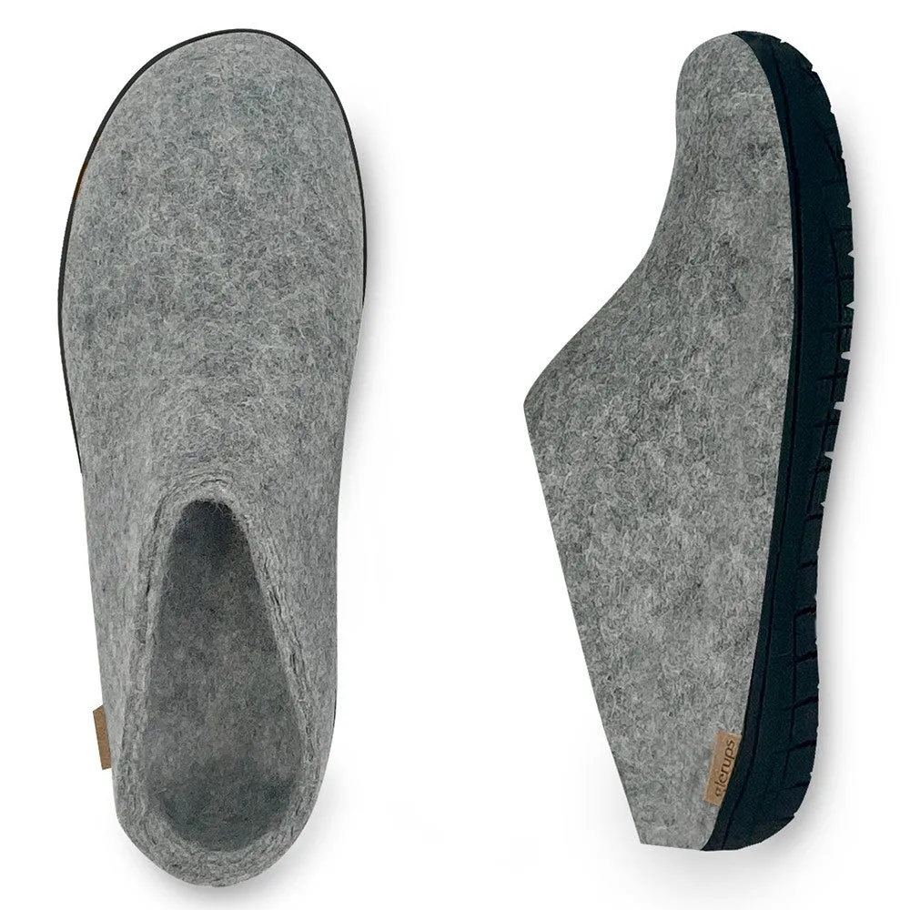 Felt Black Rubber Sole Mule - Grey