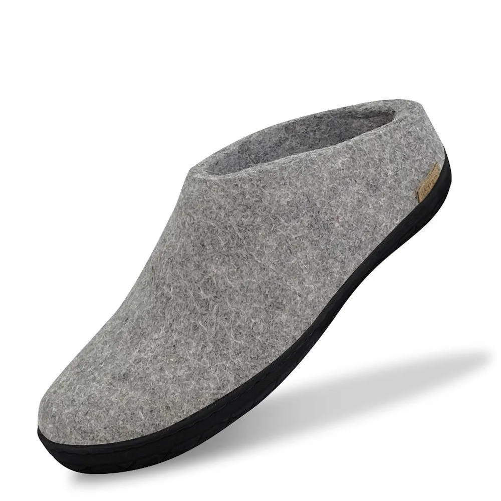 Felt Black Rubber Sole Mule - Grey