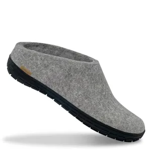 Felt Black Rubber Sole Mule - Grey