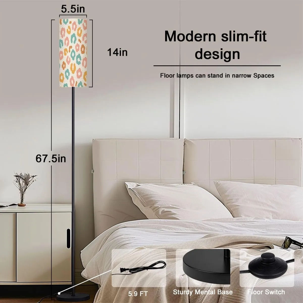 Floor Lamp for Living Room Simple pastel leopard skin print seamless pattern Cheetah skin flat Light Stand Lamp with Remote Control Dimmable LED Tall Lamps for Bedrooms Reading Western Home Decor