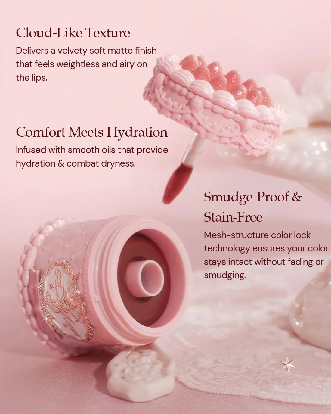 Flower Knows Strawberry Cupid Cake Lip Cream,Velvety-Smooth Matte Liquid Lipstick,Hydrating,Smudge-proof & Stain-Free Lip Stain(V06 Tulip,0.17 Fl Oz)